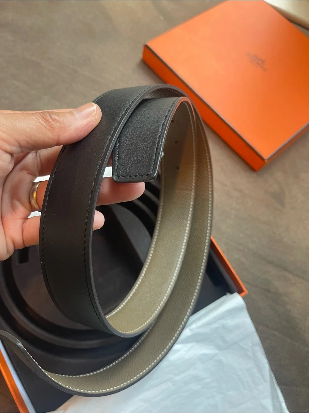 Hermes Silver Pyramid Stud Ring Buckle Belt
